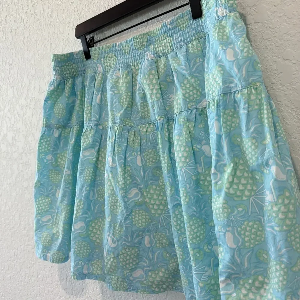 Vineyard Vines Smocked Pineapple Blue Green Tropical Vacation Skirt Size Large